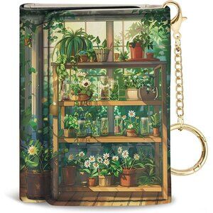 ⭐Women Green Plants Small Thin Trifold Travel PU Leather Card Holder